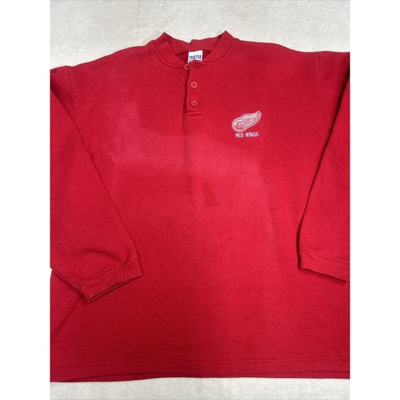 Vintage 90s True Fan Detroit Red Wings Henley Sweatshirt Boxy Size 2XL USA Made - Picture 2 of 7